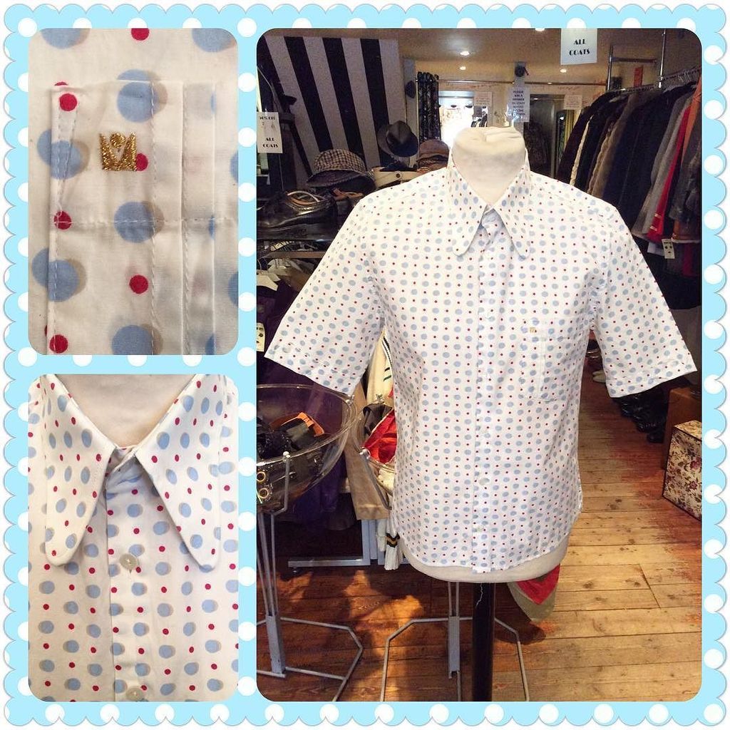 VintageGuruScot's tweet photo. Amazing men's shirt with 1970s style collar only £10 and Size S/M #menswear #polkadot #patternedshirt #1970sfashion… https://t.co/pMzbo3eQ5X