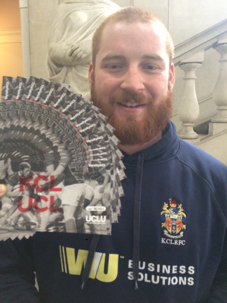 Come and buy your #VarsityKCL tickets from me and .<a href="/T_Carvill/">Tom Carvill</a> in the King's building lobby now! .<a href="/KCLRFC/">King's College Rugby Football Club</a>