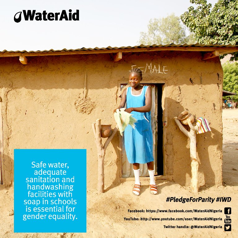 WaterAidNigeria's tweet photo. Safe water, adequate sanitation and hygiene in schools is essential for gender equality. #PledgeForParity this #IWD https://t.co/2Z5qJgu348
