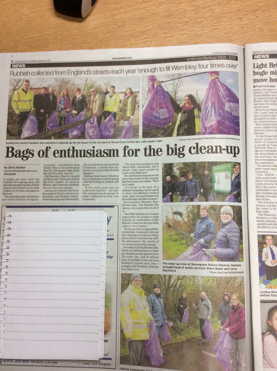 MedwayRecycles's tweet photo. Really nice write up on page 4. Thanks all for the support. #CleanForTheQueen @MedwayMessenger @KM_Medway https://t.co/eBMGKw2P82