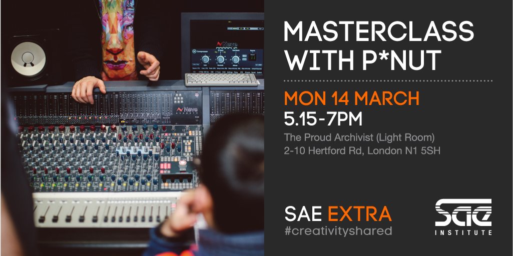 SAEAlumniUK's tweet photo. @sae_london Students and Alumni join us for a Masterclass with P*NUT @johnpnuts123 https://t.co/sQ9f0zlo5y #SAEextra https://t.co/D9IjSWFi4X