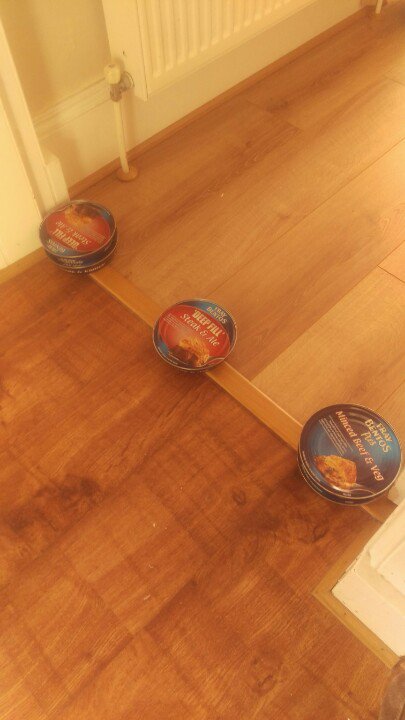 Many uses of a Fray Bentos pie. DIY task holding strip down while silicone sets. #DIYFrayBentos