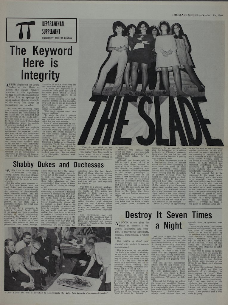 SladeSchool's tweet photo. "The key word here is integrity" Excerpt from @pi_media 1966 #IWD16 #SladeLadies #SladeArchive https://t.co/kHd1op9iGu
