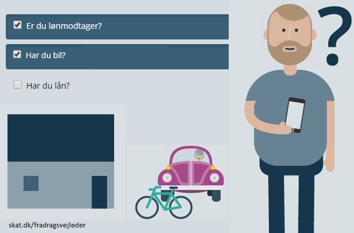 Skattestyrelsen's tweet photo. Guide: Kryds af, og få liste over mulige fradrag. Tast i årsopgørelsen fra 14. marts https://t.co/NMcQZmM5bH #skatdk https://t.co/LTiregspli