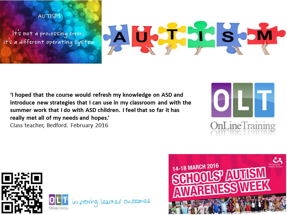 Enable_Learning's tweet image. Schools' Autism Awareness Week -Can you meet needs of pupils with ASD? Online #ASD course@OLT_Ltd