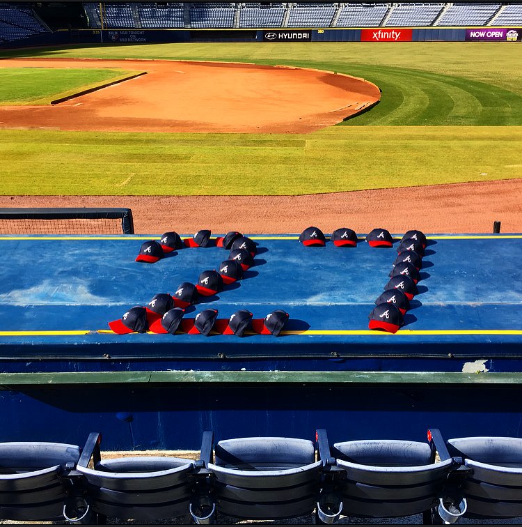 Braves's tweet photo. Here's to tipping our caps to the best fans in baseball. 27 days until the #BravesAreBack! https://t.co/VvHi3bQr5U