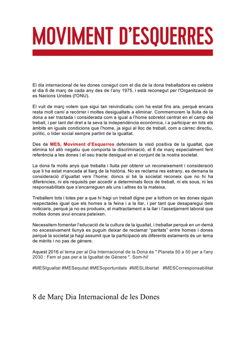 MovEsqSAB's tweet photo. Manifest de @MovEsquerres #8març #DiaInternacionalDones #MESDONES #DONESMES https://t.co/trbO7KD0K1