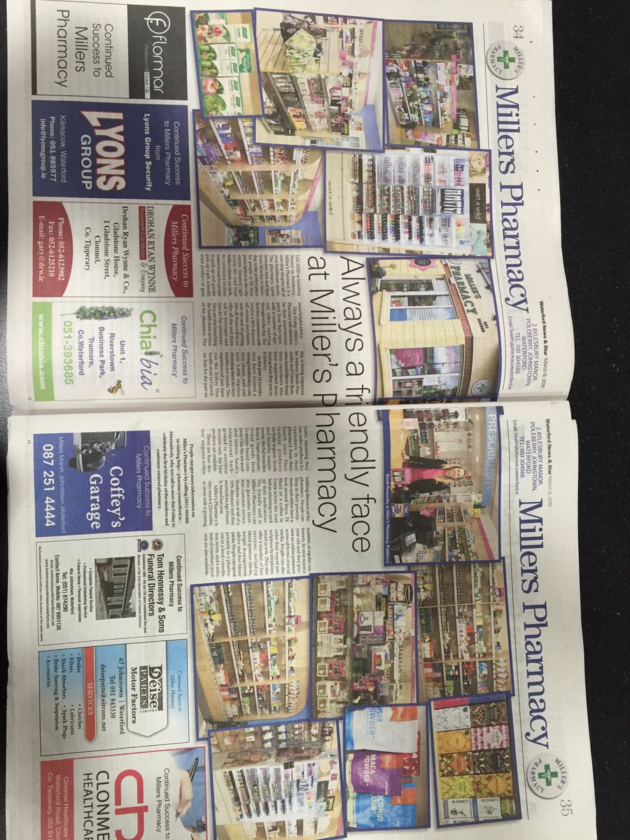 millphar15's tweet photo. Lovely coverage today in the @WaterfordNS #anniversary #pharmacy https://t.co/WSi2Wc8jP9