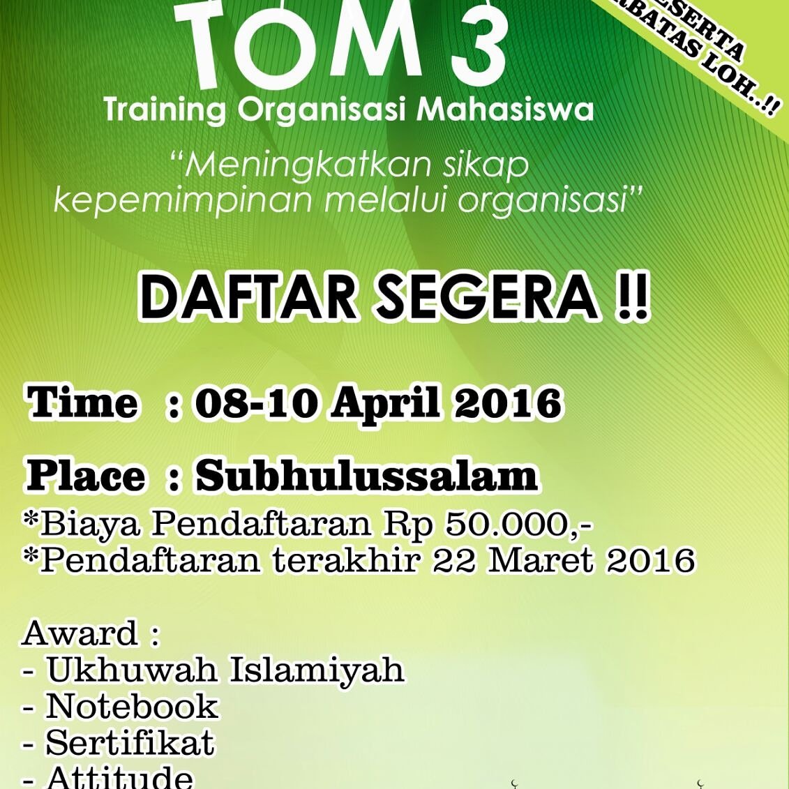 ldk_Unkris's tweet photo. Daftarkan segera diri anda.. :-) peserta terbatas looh..!! ;-) #kamuikut #kamukeren https://t.co/8PjjTby3MZ