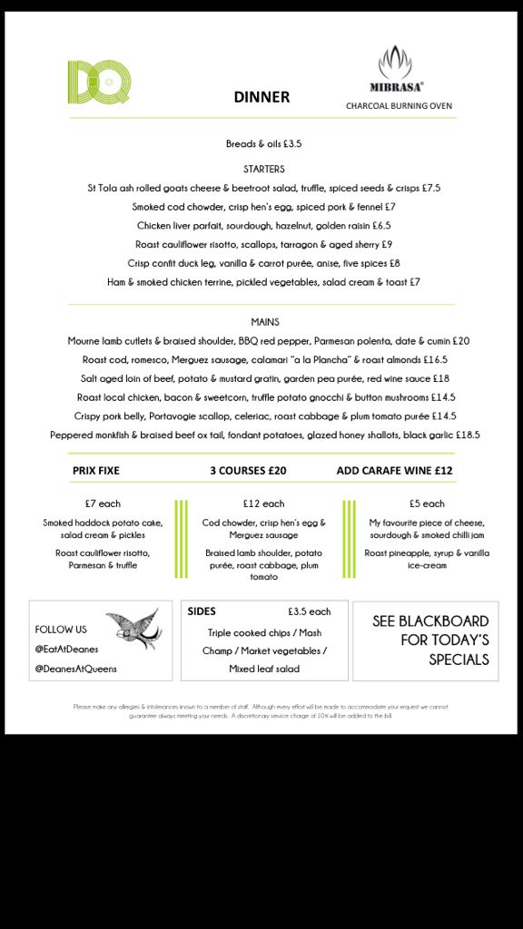 Our New menu starts Thursday night. <a href="/DeanesAtQueens/">Deanes At Queens</a> <a href="/EatAtDeanes/">Deanes Restaurants</a> <a href="/MichelinGuideUK/">The MICHELIN Guide</a> #excitied @MichaelDeane61
