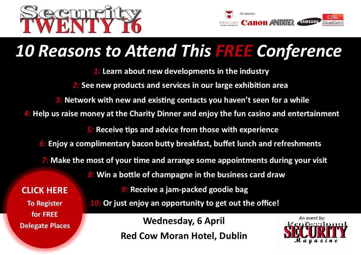 As if you needed 10 reasons to attend!!! Register for places here:professionalsecurity.co.uk/security-twent… <a href="/LunnRyanlunn/">R</a> <a href="/Profsecman/">Roy Cooper</a>