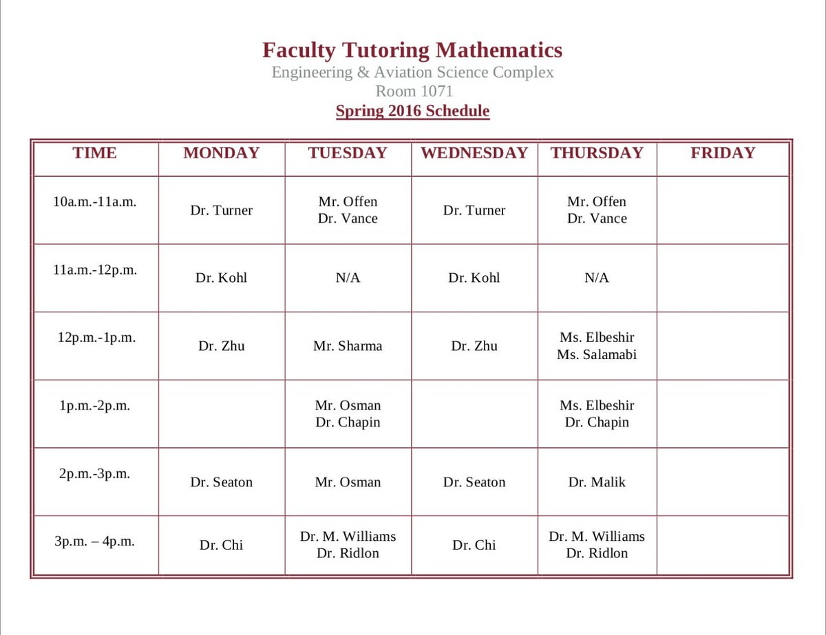 SashaCousins's tweet photo. @umes Struggling in your math class? See schedule of faculty tutors. Location: Engineering &amp; Aviation Complex https://t.co/qnYyrKnes4