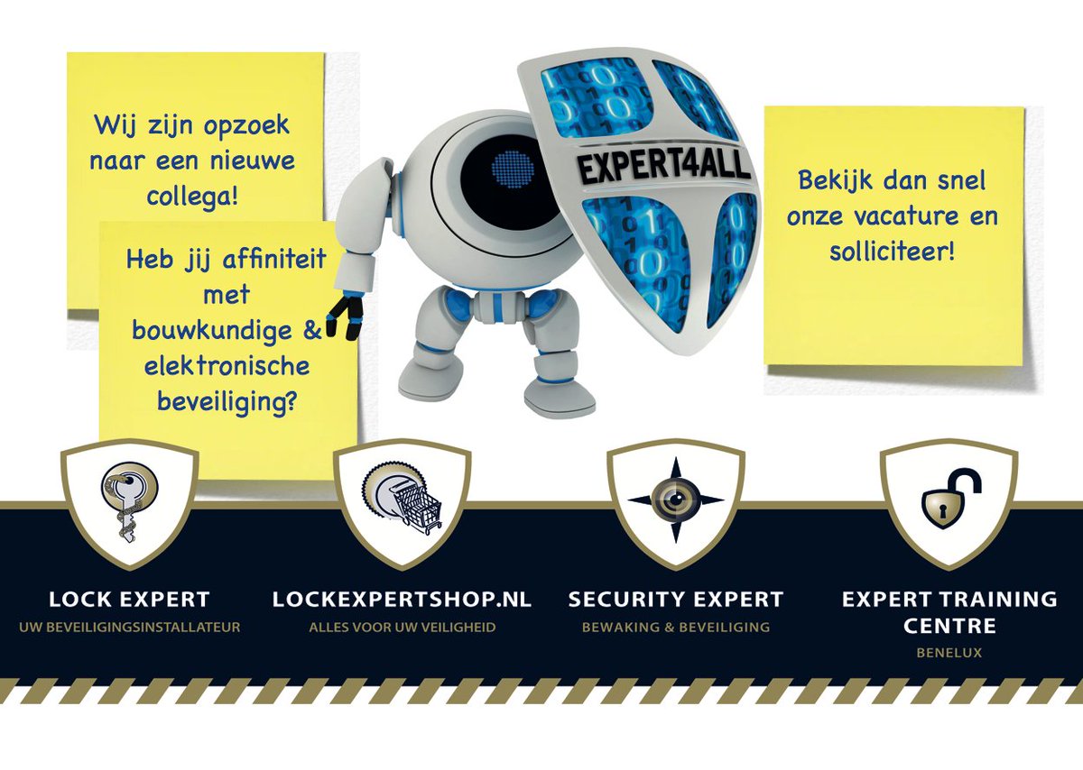 LockExpertNL's tweet photo. Wij zijn opzoek naar een nieuwe collega! Bekijk dan snel onze vacature en solliciteer!://www.lockexpert.nl/vacatures https://t.co/VwxRKNTxJI
