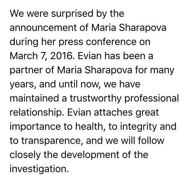 richard_conway's tweet photo. Evian statement on Maria Sharapova: https://t.co/oSSD2ZmVIz