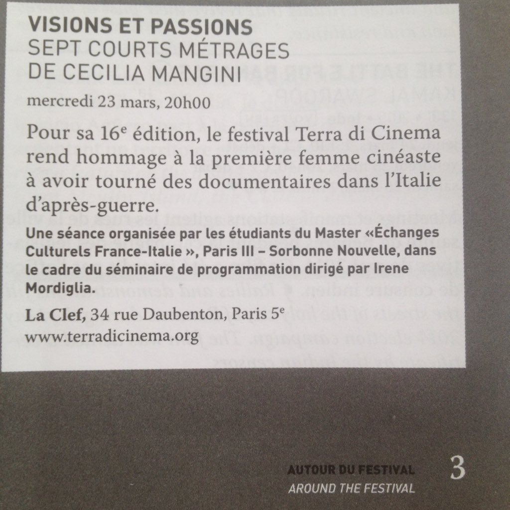 CeciliAntonel's tweet photo. Venez rencontrer Cecilia Mangini le 23 mars à 20h au @CinemaLaClef - @MasterPro_ICFI @Terradicinema1 @Cinemadureel https://t.co/sosUwXcYkb