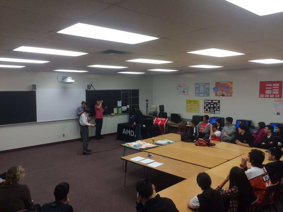 MrShannon6's tweet photo. AMD brought in the HTC Vive VR headset for us to demo. VR is the future #thisisaclassroom @AMD @TCPHSUpdates https://t.co/nPIyIKJAxV