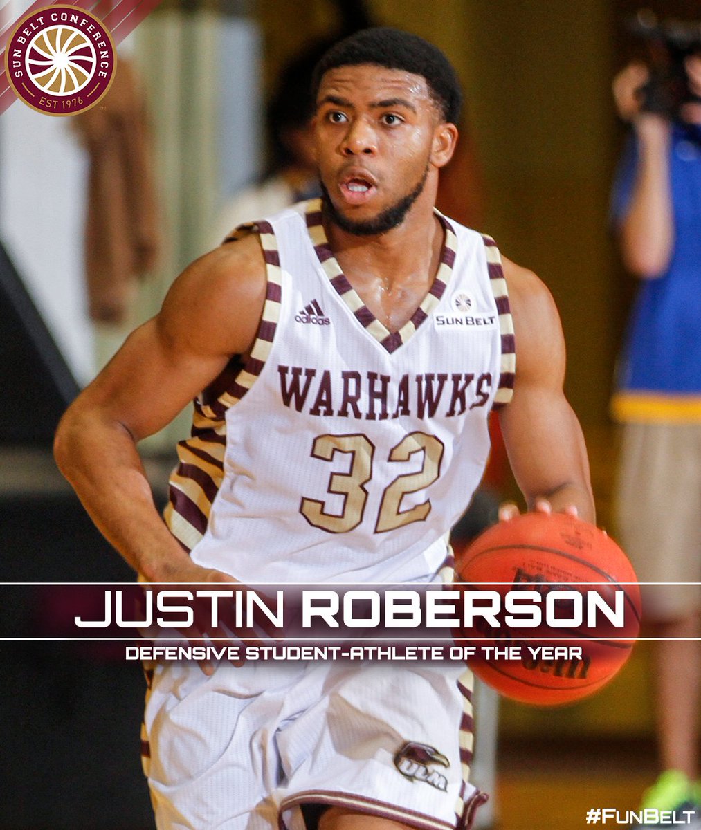 SunBelt's tweet photo. Defensive Student-Athlete of the Year
Justin Roberson, @ULM_MBB

4th in league in steals (1.5/g) &amp; averaged 14.4 ppg https://t.co/8H3nxBCLvH