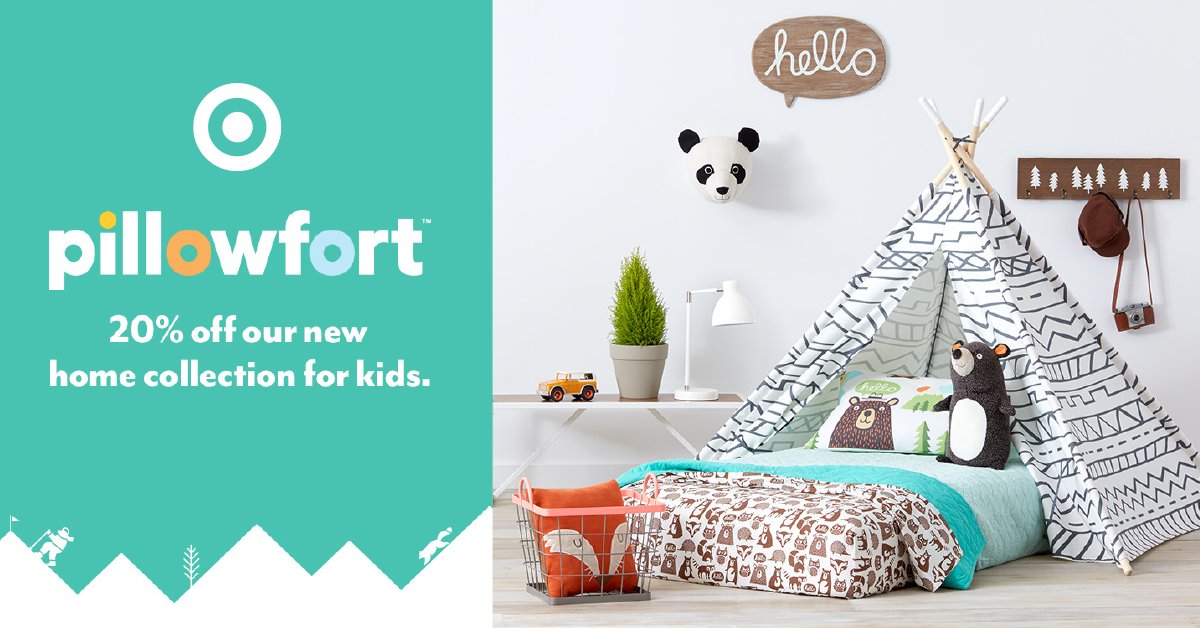Target's tweet photo. Kiddie cool! 20% off our new Pillowfort collection, this week only: https://t.co/oXb2yYn9Zr https://t.co/1mpTkNlMBo