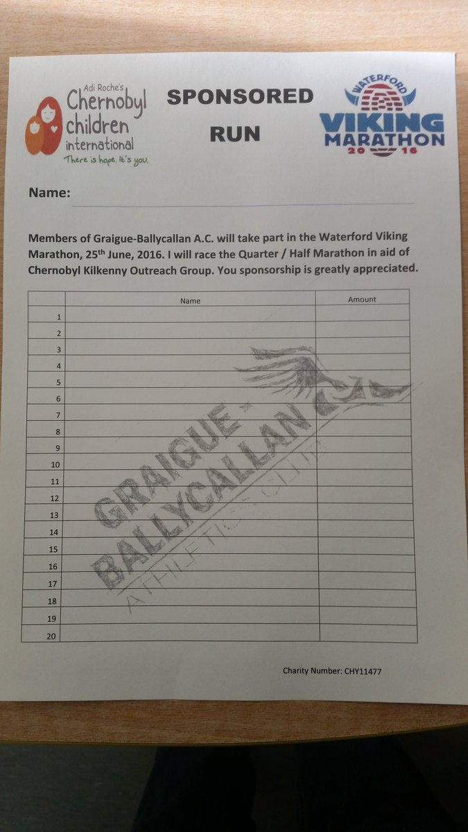 AthleticGBC's tweet photo. Sponsorship forms available for members to raise funds for @ChernobylKK in the @WVMarathon in June Please support us https://t.co/N6SvlCmlKm