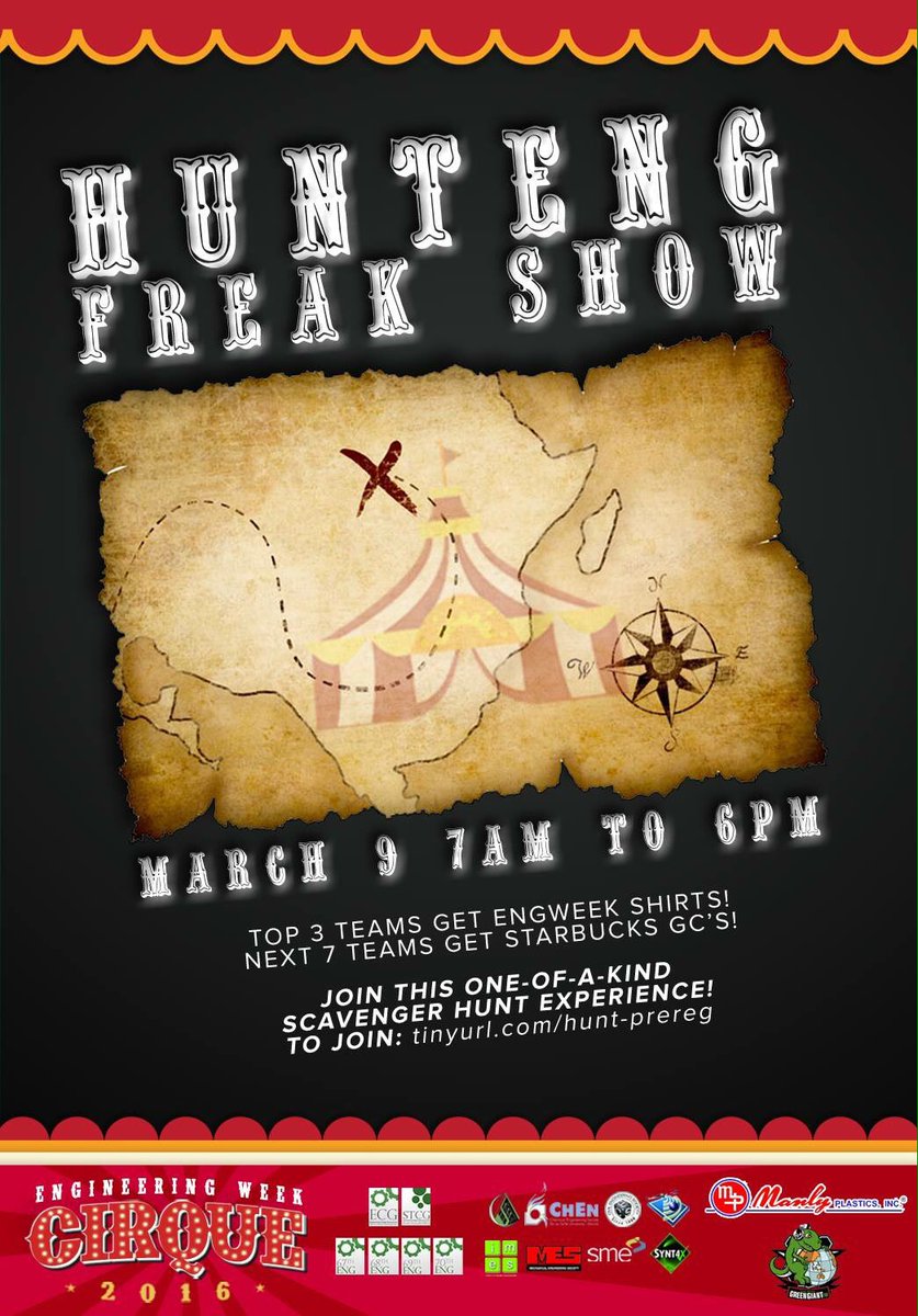 EngWeek2016's tweet photo. The hunt is ON! Join the HuntENG experience and win free shirts + GC's! 👊🏼 #WonderfulWednesday #CIRQUE2016 https://t.co/Rsmv0N5Myv