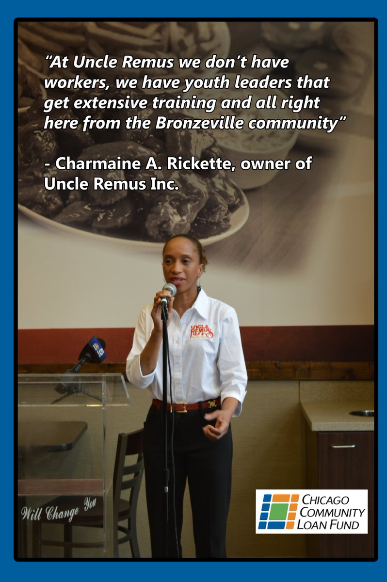 cclfchicago's tweet photo. Another amazing female borrower, Charmaine A. Rickette of @UncleRemusUSA #IWD2016 #localemployees #community https://t.co/NyzZOwilUc