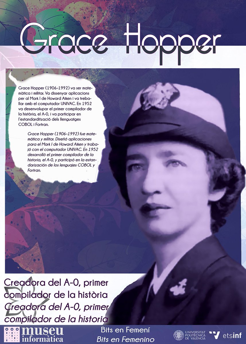 etsinfupv's tweet photo. Una mujer cada hora: Grace Hooper #Bitsenfemenino #diadeladona #8marzo #8M #WomeninSTEM #GirlsinITC #MuseoInf @UPV https://t.co/rgc4IveRuu