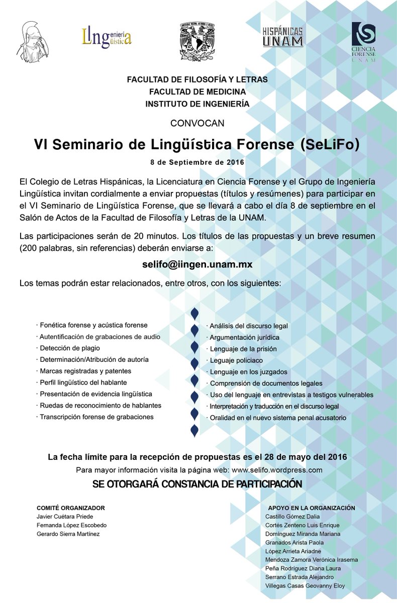 SeLiCounam1's tweet photo. Ya está en marcha el VI Seminario de Lingüística Forense en la UNAM. Anímense a participar. #SELIFO #UNAM #PUMAS https://t.co/gTgQtPqNY4