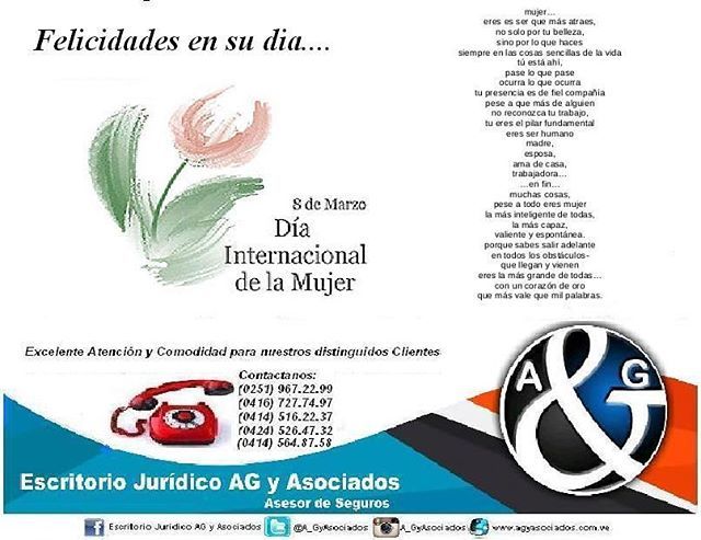 TramitesMcbo's tweet photo. #InstaAG #instalove #instagood FELIZ DÍA INTERNACIONAL DE LA MUJER #SomosTuEscritorioJuridico #SomosAG #PubliVentaV… https://t.co/KO9awkhOSk