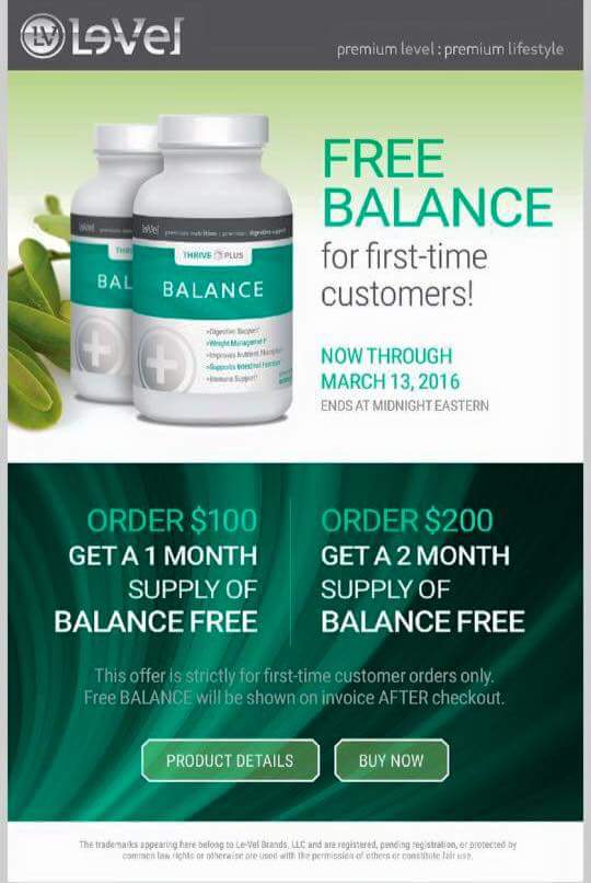Free Balance for first time customer orders of $100+
jess1thrives.le-vel.com