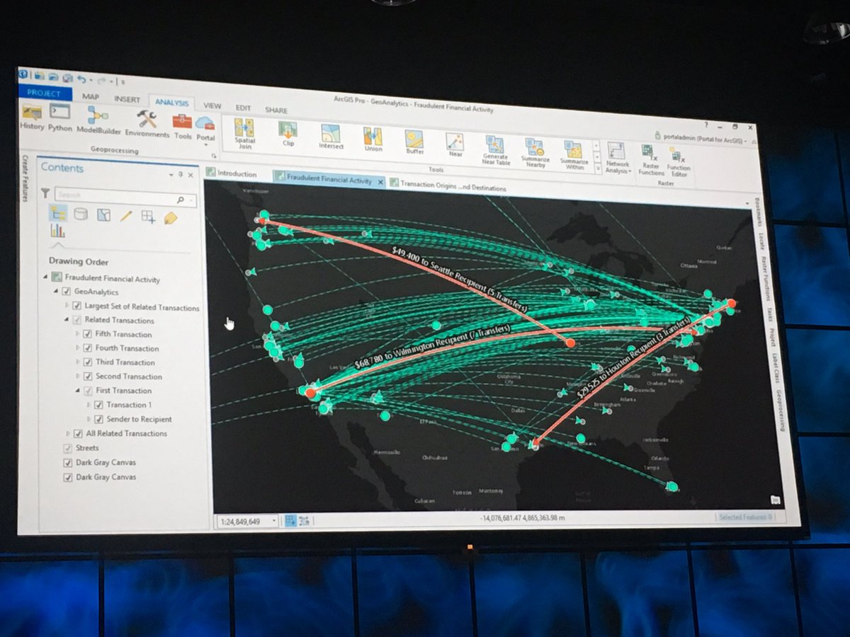 blueraster's tweet photo. New GeoAnalytics - 1 billion x 1 billion space|time joins allows new insights - #needleinhaystack #DevSummit https://t.co/LmB0wIlUQd