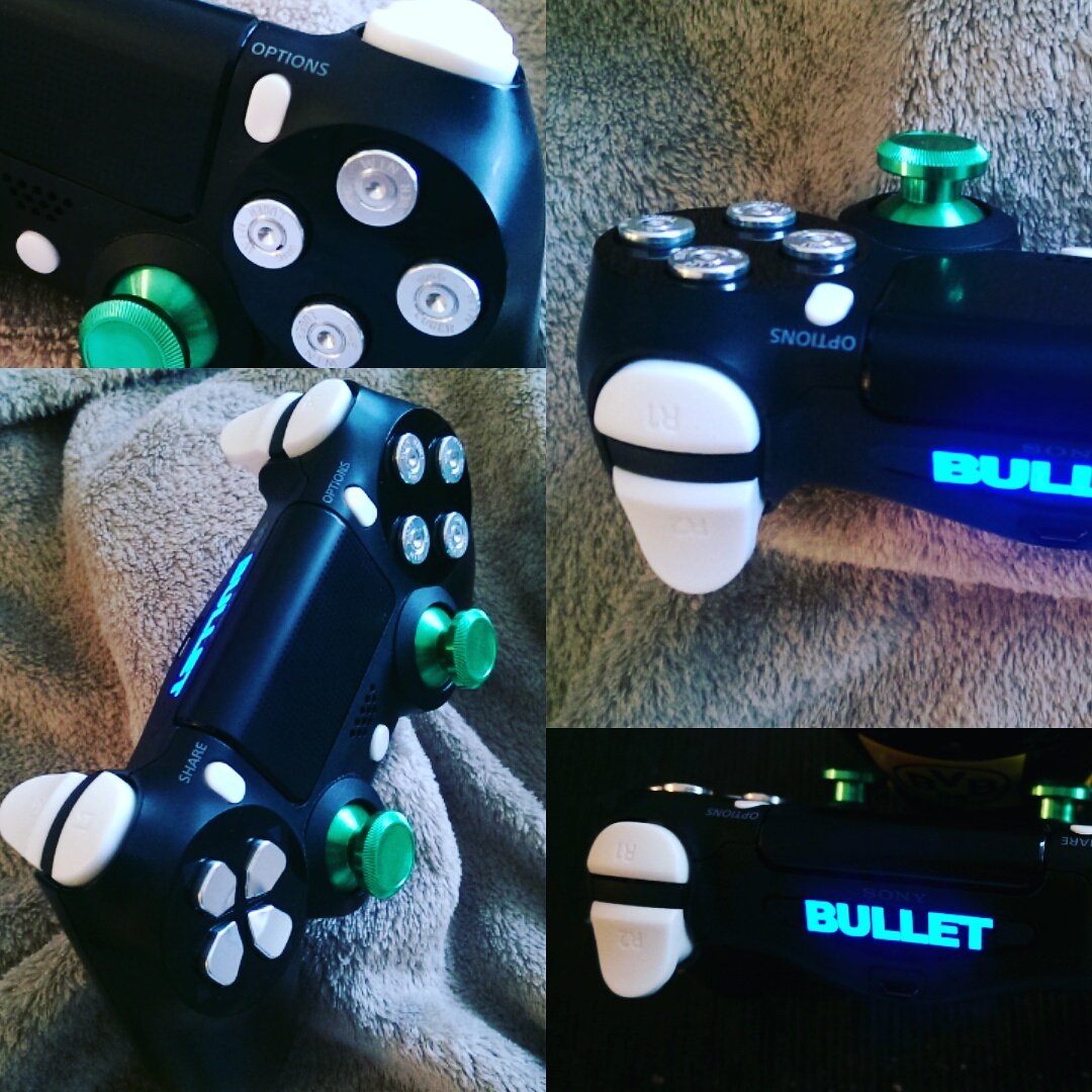 ControllerModHB's tweet photo. #bullet #bulletbuttons #instagamer #Player #modding #greenwhitesilver #aluthumbsticks #style #newlook https://t.co/axdEDJXstm