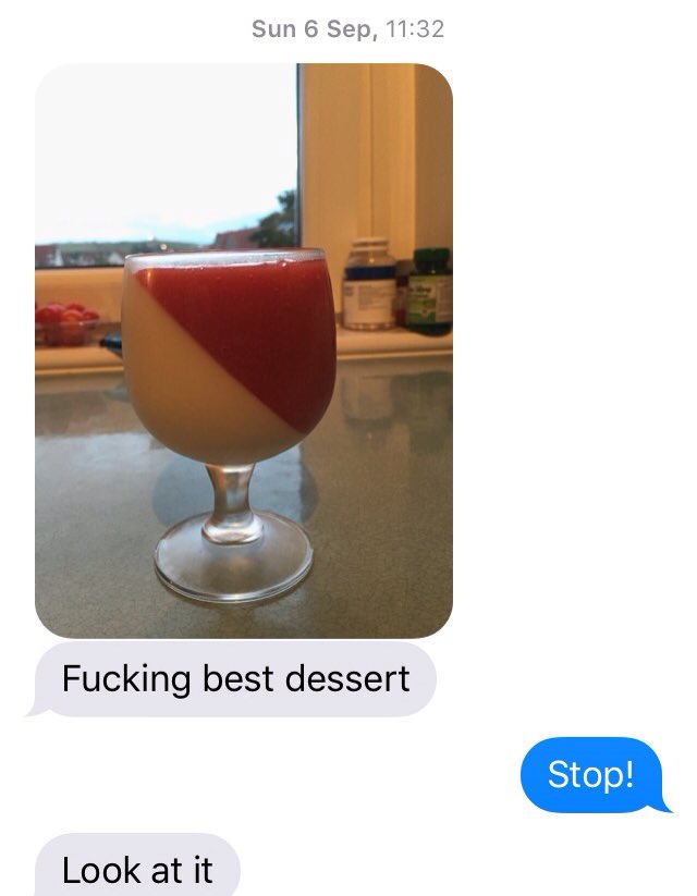 kathryncree's tweet photo. Marks been sending me this photo of his panacotta he made and is so proud of for MONTHS https://t.co/JIORpADhcV