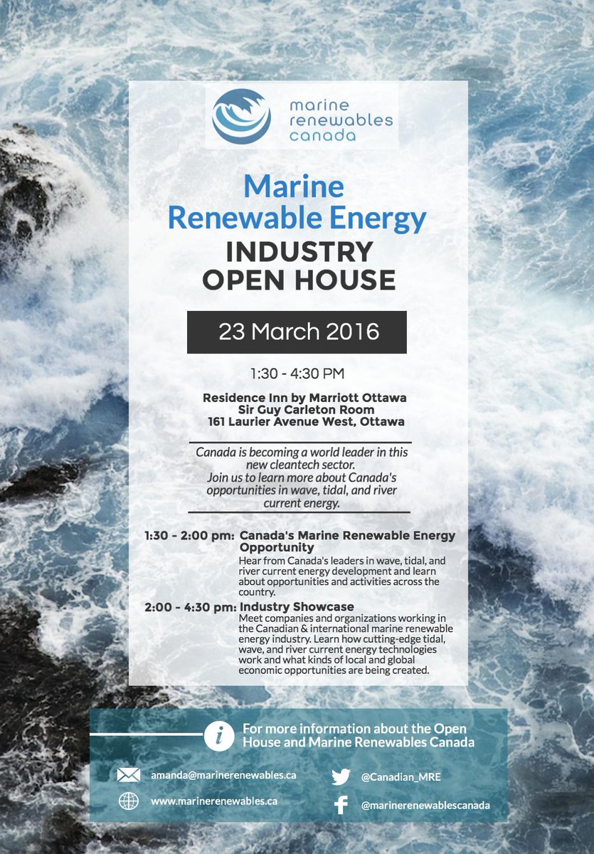 Canadian_MRE's tweet photo. Join us in #Ottawa March 23 &amp; learn about #Canada's opportunities in #marine #renewableenergy! #wave #tidal #river https://t.co/p40fbWhrAT