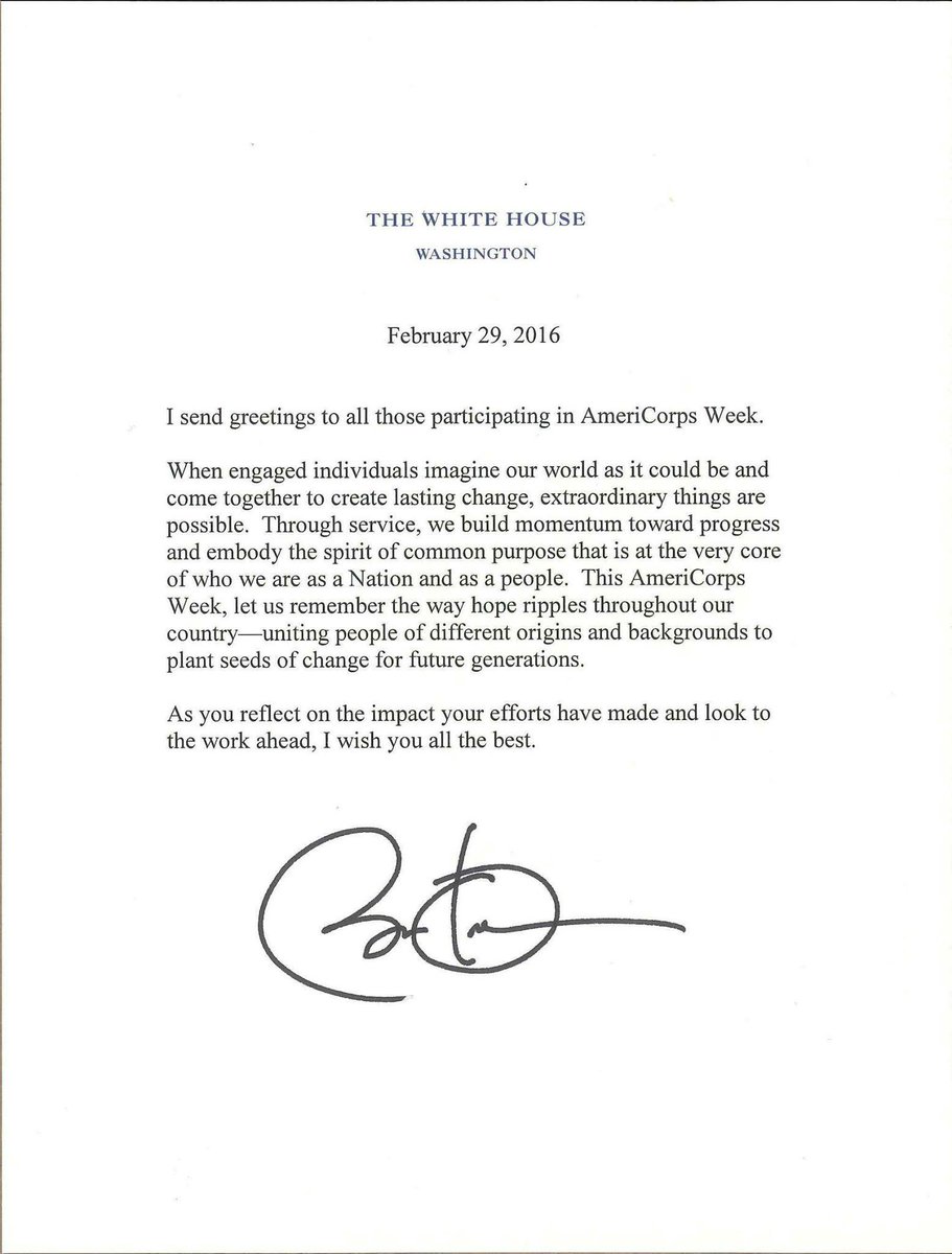 BBBSVista's tweet photo. Check out this note from our very own President Obama! #AmeriCorpsWorks #IAmAmeriCorps #ThanksMrPrez https://t.co/icBPv1kgQV