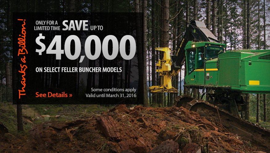 Brandt_CFMH's tweet image. Increase productivity with a John Deere #Feller #Buncher. Save up to $40,000 select models goo.gl/fNYVrZ