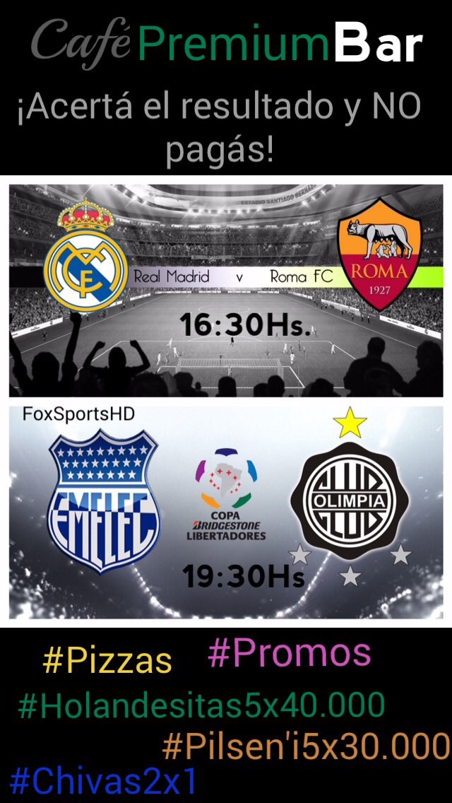 CafePremiumBar's tweet photo. ¡Hoy! #MartesDeFútbol 

¡Si acertás los resultados; NO pagás! https://t.co/2EKBdIL6NF