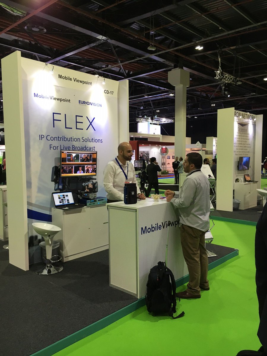 MobileViewpoint's tweet photo. Greetings from #Dubai! Feras Sawalha at our @CABSATofficial booth (CD-17). Discover our #FLEXlive mobile IP encoders https://t.co/p8TKNpVFyi