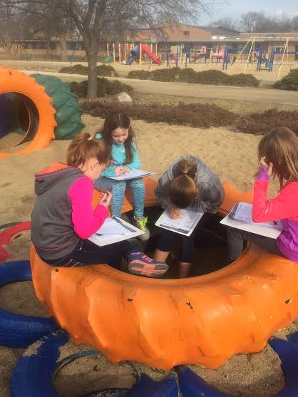 bvn3rd's tweet photo. Pretty nice day for citing evidence with informational texts on telescopes (RI.3.7) #bvn #beatifuloutside #quadwork https://t.co/mMyts9SSvs