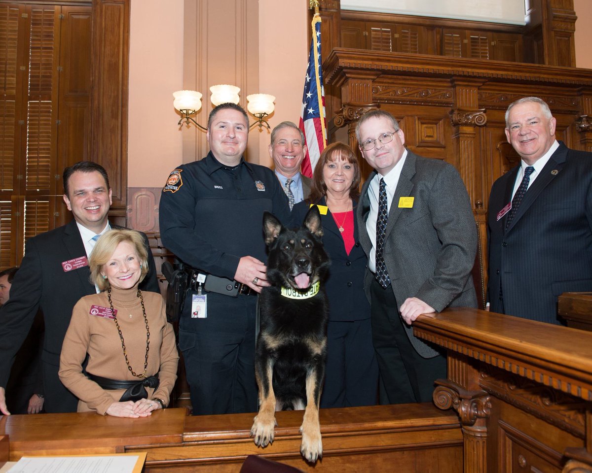 ga_dps's tweet photo. GSP K-9 Atom & Sr. Tpr. Diggs at the Capitol with some state legislators. Atom is beloved at the Capitol. #gspK9 https://t.co/0TzDP76RKZ
