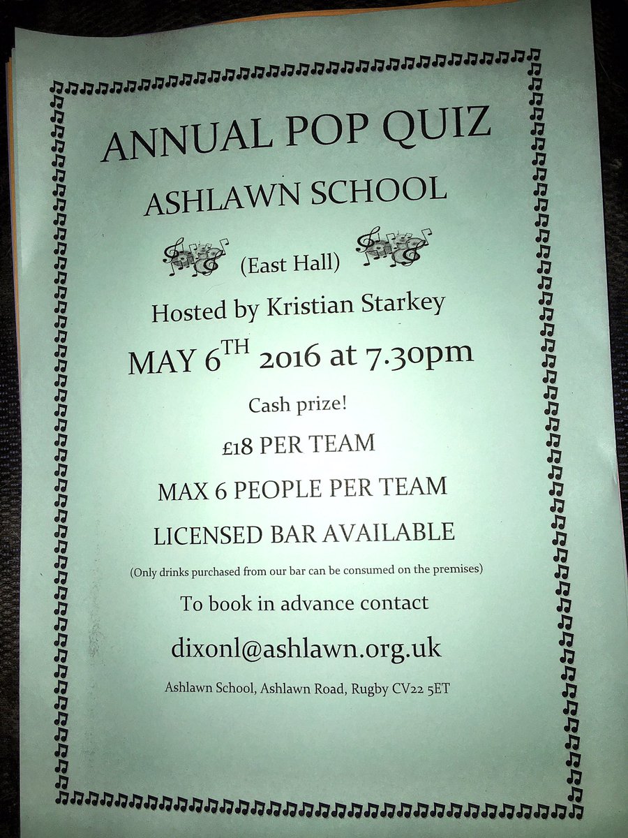 AshlawnPTA's tweet photo. Still time to enter tonight's Pop Quiz! (East Hall 7:30pm) Just turn up!!!
#youvegottobeinittowinit  https://t.co/88RvxTOD9k