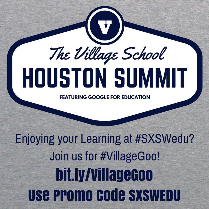 friEdTechnology's tweet photo. Attending #SXSWedu? Join us for more learning @ #VillageGoo! Hey, that rhymes. #HoustonSummit #GoogleEdu #Discount https://t.co/zaOdYP2ShD
