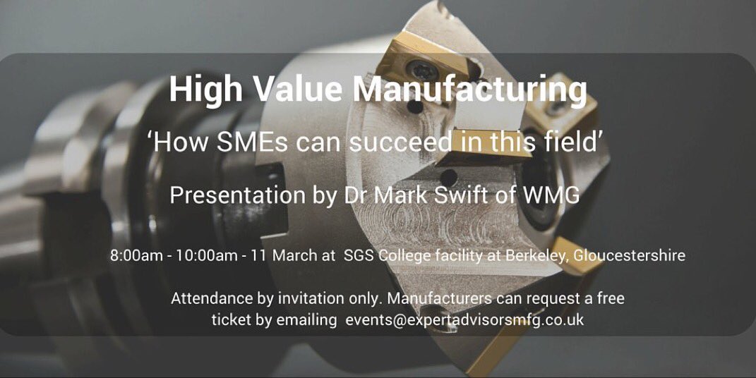 Still time to book this free event on 11 March …highvaluemanufacturing.eventbrite.com #manufacturing #Gloucestershire #GlosBiz