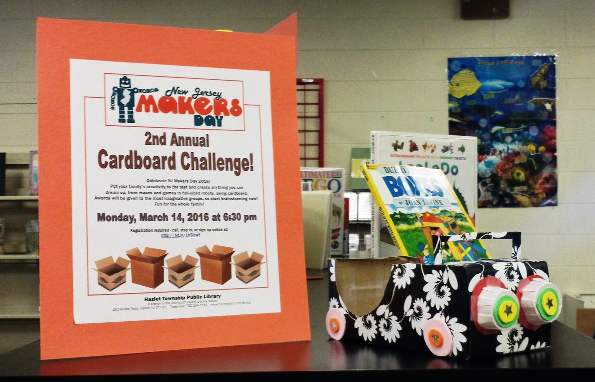 Challenge! Get creative with cardboard on Monday 3/14 at 6:30 for <a href="/njmakersday/">New Jersey Makers Day</a>! Register at bit.ly/1h5iewY