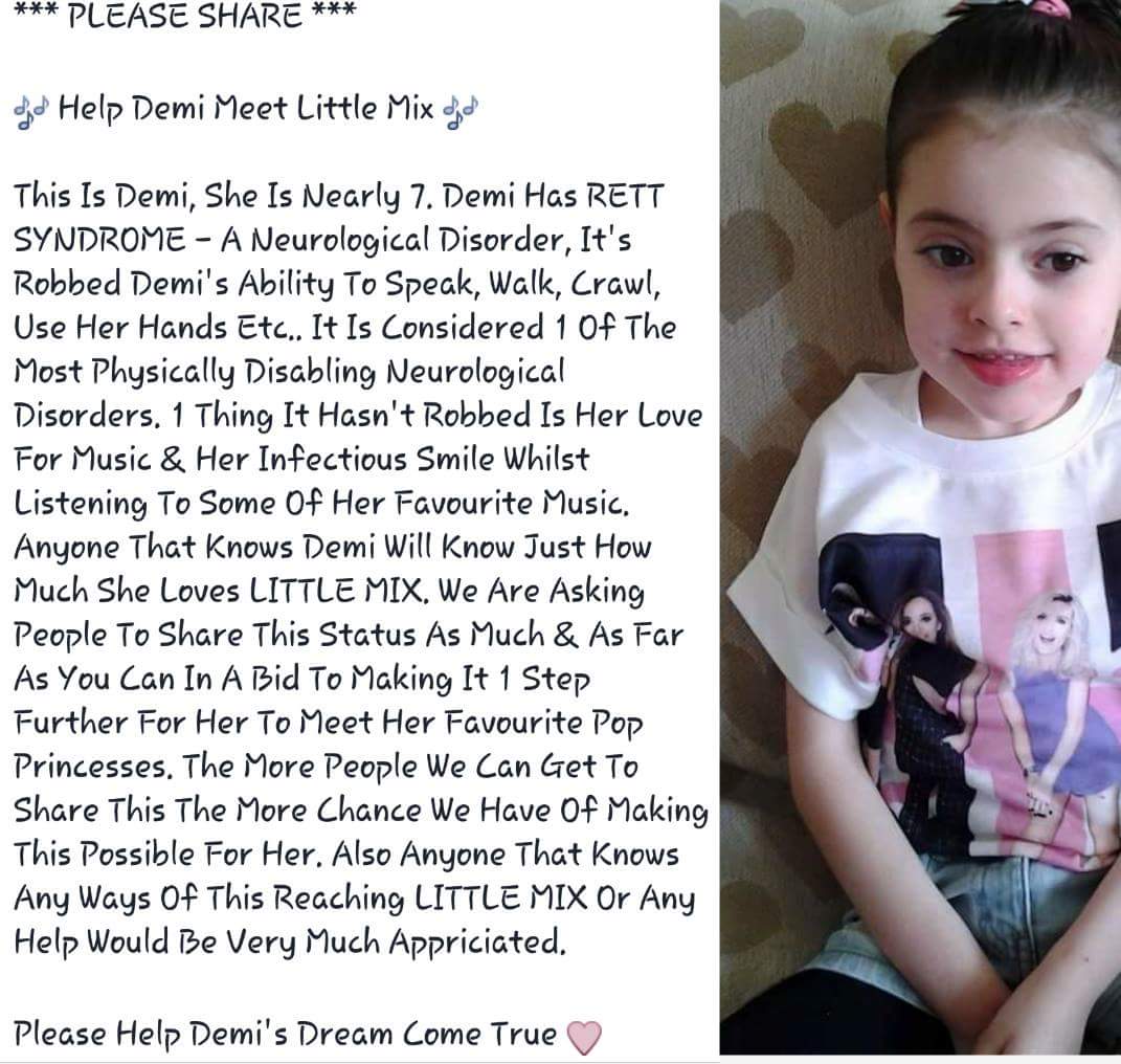 LittleMixWish's tweet photo. PLEASE RT 💜 #HelpDemiMeetLittleMix @PrvLittleMix @LittleMixerHQ @LMixsupdates @LittleMixTeam_ @LittleMix https://t.co/4O35D4ASxC