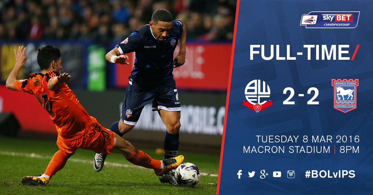 OfficialBWFC's tweet photo. FULL TIME: #BWFC 2-2 @Official_ITFC. @Lawrie_Wilson and late Stephen Dobbie penalty seal point. #BOLvIPS https://t.co/5MHm8t37XU