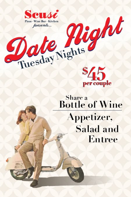 Tuesdays are date night at Scusi....Let us take care of you this evening. #scusi #wine #italianfood #pasta