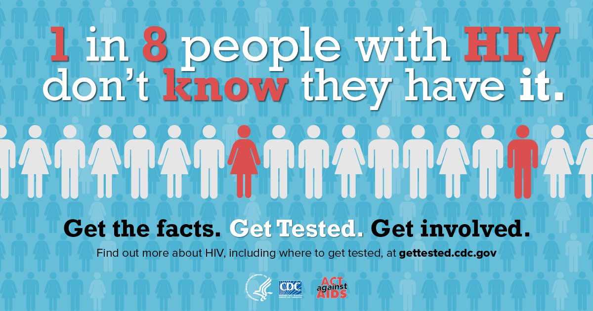 DrMerminCDC's tweet image. 1 in 8 people who have #HIV don&apos;t know it. Get tested, get into care &amp;amp; treatment. go.usa.gov/cfxvF