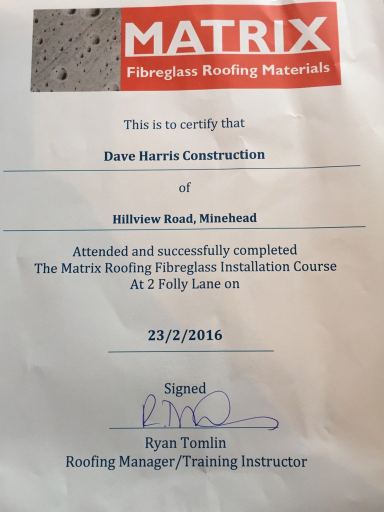harrisbricklay1's tweet photo. It's official. We are now fibre glass roof installers using Matrix 20 year guarantee material #matrix #roofing https://t.co/WKEVV1s27Q