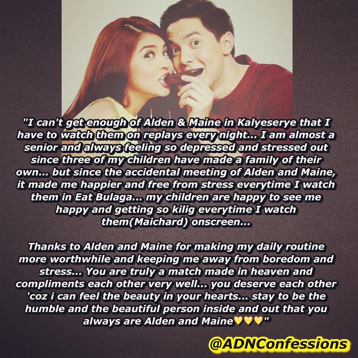 ADNConfessions's tweet photo. A sweet message for @aldenrichards02 &amp; @mainedcm #ALDUBTheCompromise https://t.co/lEa17L7ByY
