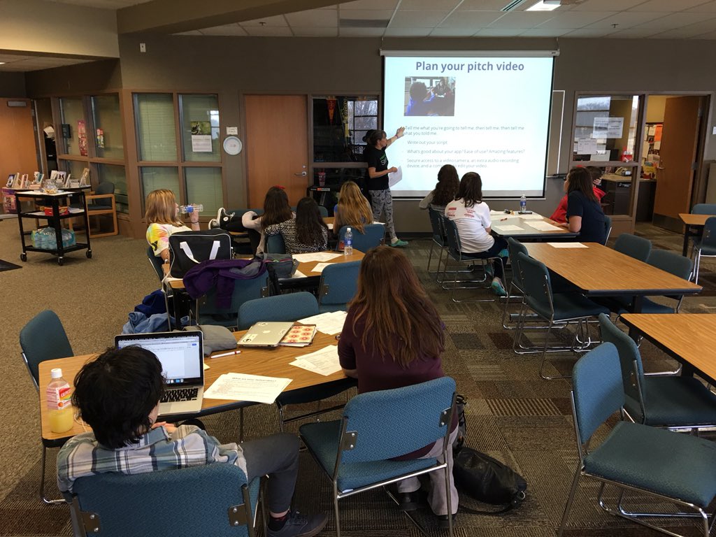 CindyTechGirl's tweet photo. Our girl's Technovation teams learned how to pitch their apps tonight @NewsAtTheRidge @ISD196Coding @technovationMN https://t.co/kLREQnZfeO